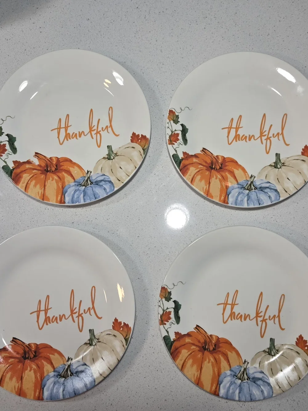 Royal Norfolk White Salad Plates with Orange, Blue & Cream Pumpkin Motif